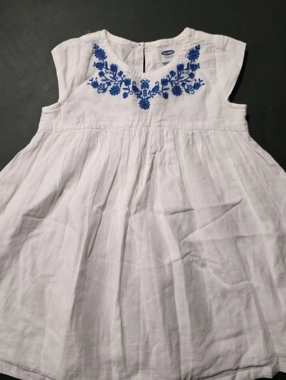 Old Navy White Dress with Blue Floral Embroidery